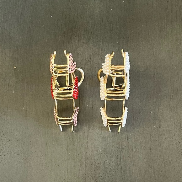 Heart Allover White Pearl Rhinestone Gold Metal 4“ Lobster Claw Hair Clip Bride - Picture 4 of 4